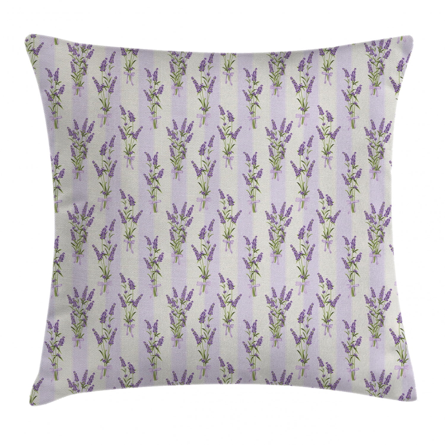 Lavender Throw Pillow Cushion Cover, Stripes and Flowers