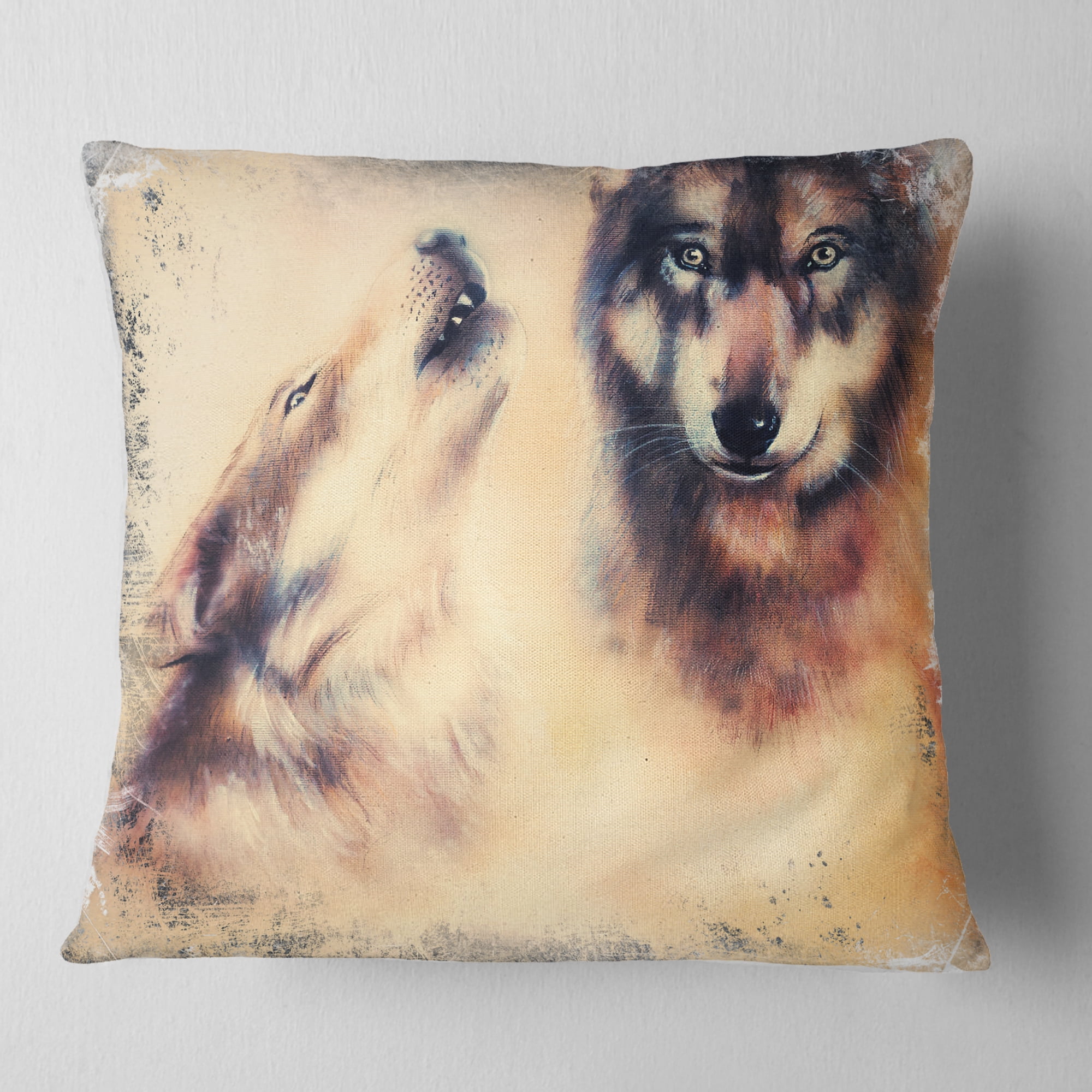 Designart Howling Wolf - Animal Throw Pillow - 16x16