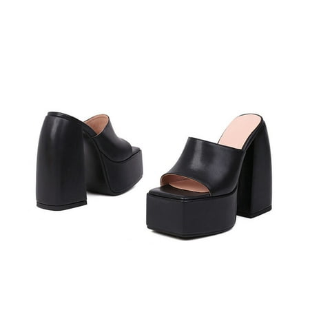 

CHGBMOK Clearance Platform Sandals for Women Sexy Square Peep Toe Slip On Chunky High Heel Sandals Date Dress Pumps