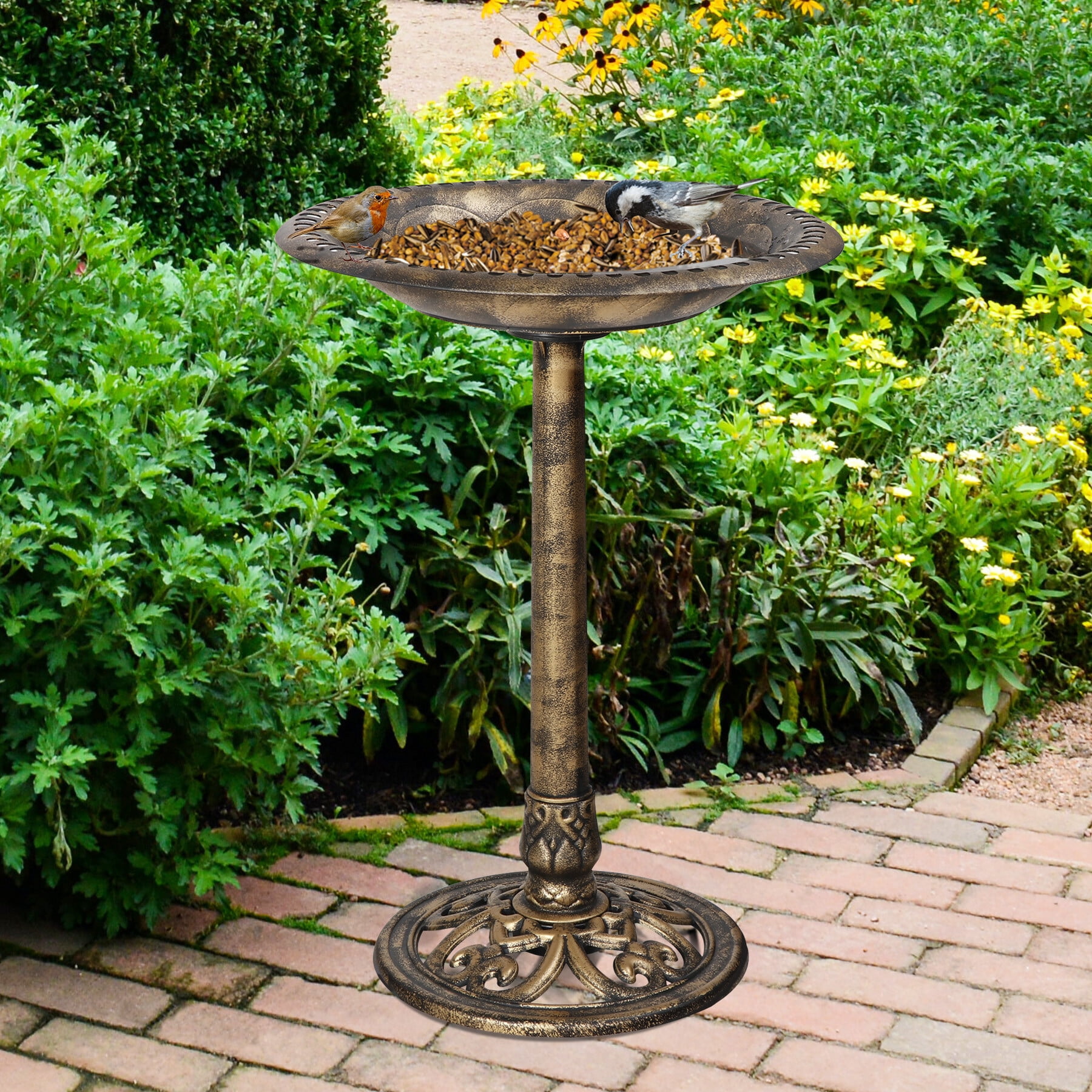 HomGarden 28"H x 20"W Vintage Bird Bath Antique Birdbath Outdoor Garden Backyard Décor, Bronze