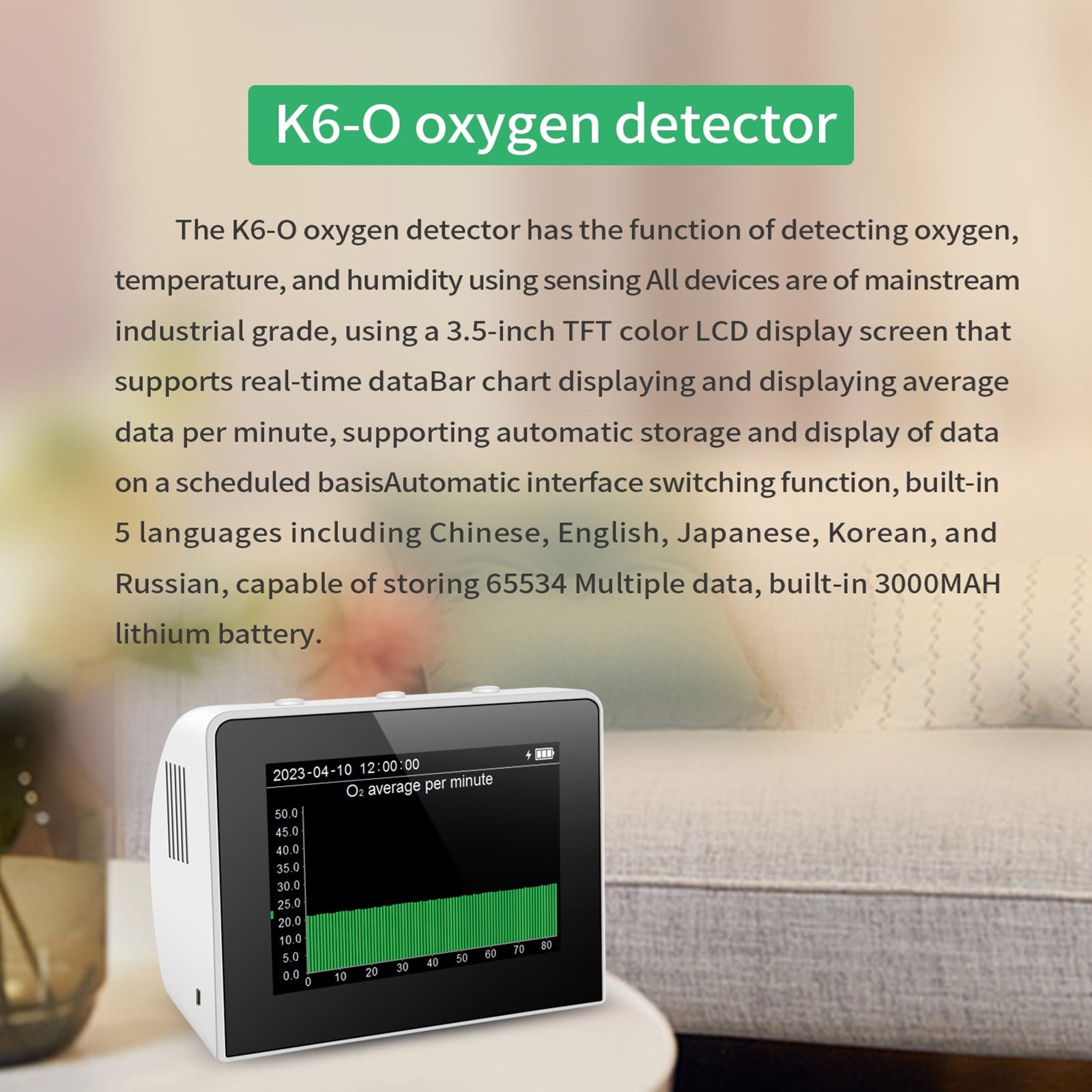 FEAMOS Handheld O2 Concentration Detector Air Monitors Temperature Humidity Detection For Indoor Environment