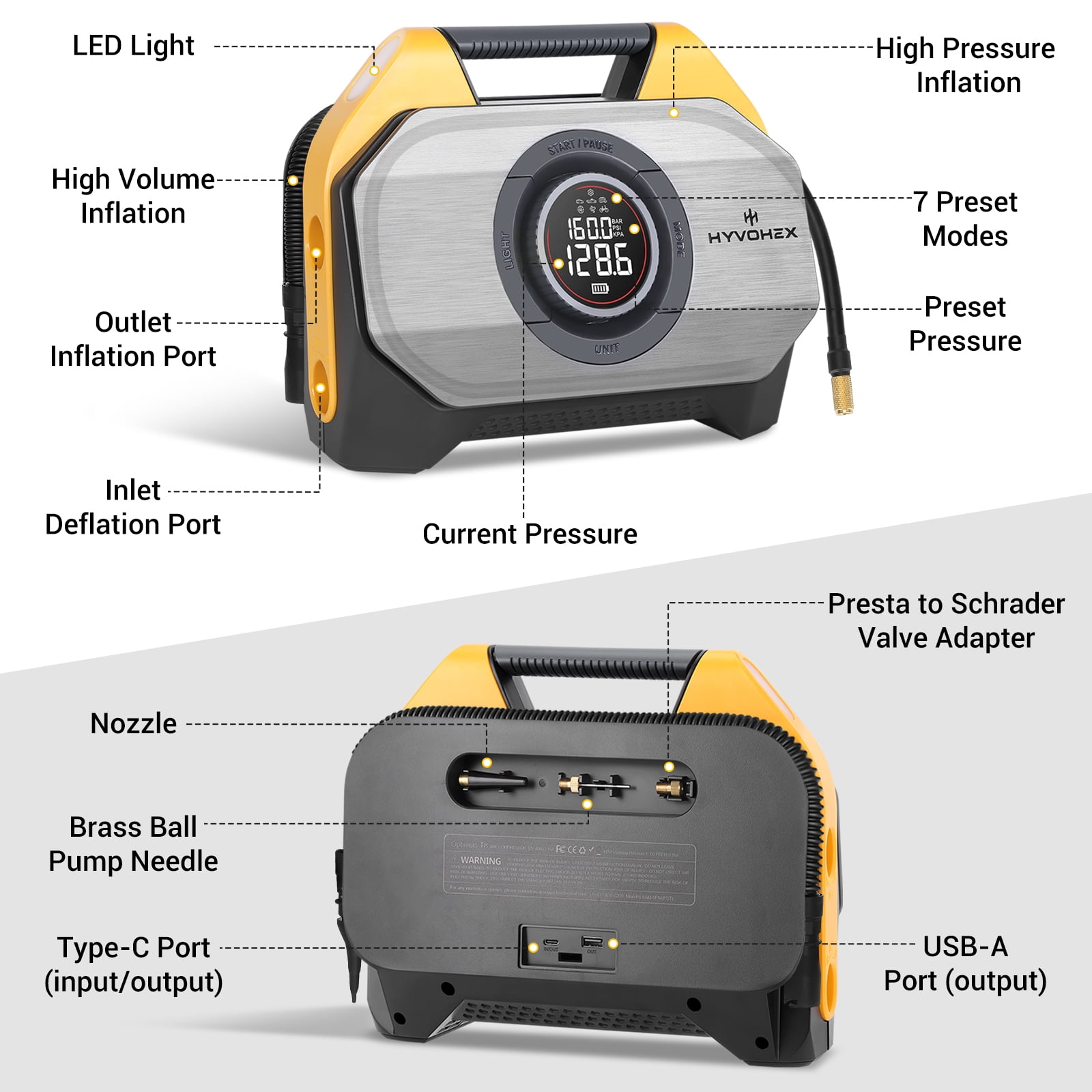 Tire Inflator Portable Air Compressor for Heavy-duty Vehicle Cordless Air Pump for Car Inflatables 15600mAh Battery