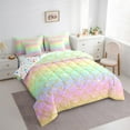 thumbnail image 3 of Castle Fairy Mermaid Tail 7 Pieces Bedding Comforter Set,Gradient Rainbow Full Bedding Set Lightweight,Stars Glitter Fitted Sheet Flat Sheet,Breathable Dreamy Princess Home Decor,Reversible, 3 of 8