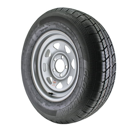 ST205/75R15 Globaltrax Trailer Tire LRC on 5 Bolt Silver Spoke Wheel -