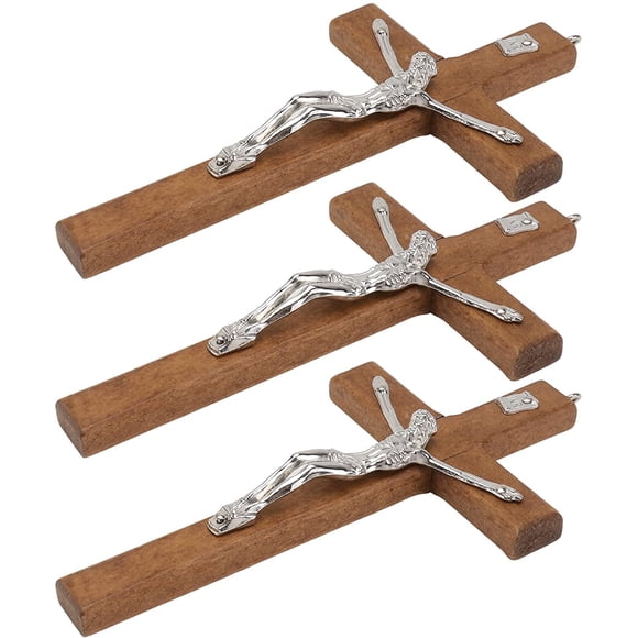 Jinsinto 3pcs Wood Holding Cross Medal Holy Land Crucifix Cross Catholic Crucifix Jesus Christ Cross Wood Cross Pendant Religious Gift Home Decor