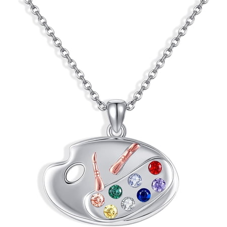 Paint Palette Necklace 925 Sterling Silver Artist Paint Palette And Brush Pendant Jewelry With Pensents Box
