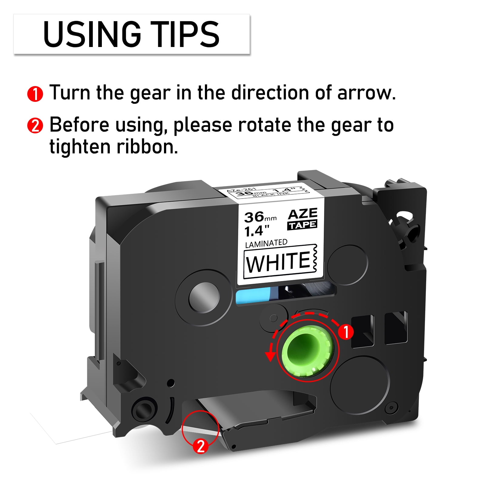 GREENCYCLE 8PK Compatible for Brother P-touch Black on White 36mm 8m TZ TZe TZe-261 TZ-261 TZe261 TZ261 Laminated Label Tape use in PT-530 PT-9400 PT-D800W PT-P900 Label Maker
