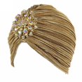 thumbnail image 4 of 320mm Golden Gorro turbante indio para mujer, gorro Hijab plisado de terciopelo suave para la cabeza, gorro con broche, joyería, 4 of 5