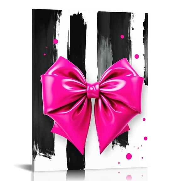 RKSupls Hot Pink Bow Brush Stroke Canvas Wall Art, Canvas Prints Wall Art for Living Room Bedroom Entryway Office, Art Print Painting for Home Decor