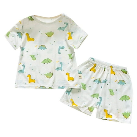 

WUXIAN Toddler Boys Girls Short Sleeve Clothing Kids Cartoon Strawberry Dinosaur Printed Tops Shorts Outfits Infants Baby Clothes Children Breathable Dailywear
