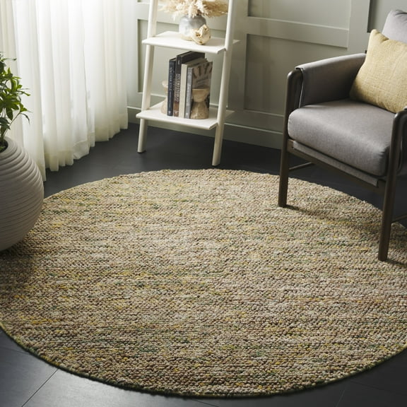 SAFAVIEH Bohemian Martha Solid Area Rug, Natural/Green, 6' x 6' Round