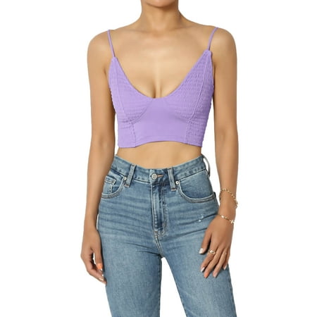 Women s PLUS Smocked Jersey Triangle Bralette Plunge Scoop Neck Stretch Bra Crop Top