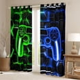 thumbnail image 2 of Feelyou Green Blue Gamepad Black Out Curtains for Teen, Video Games Controller Curtains Pack of 2 (42x63 Each), Neon Glowing Honeycomb Bedroom Curtains, Black Out Curtains Decor, 2 of 6