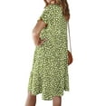 thumbnail image 4 of Femmes Polka Dot Taille Haute Boutons de Fermeture Col Rond Volants Manches Courtes Midi Robe, 4 of 7