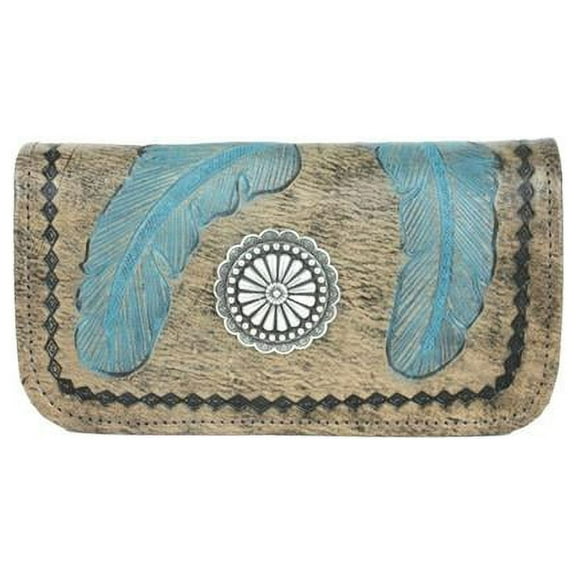 American West 7570282 Sacred Bird Ladies Tr-Fold Wallet, Charcoal Brown & Turquoise