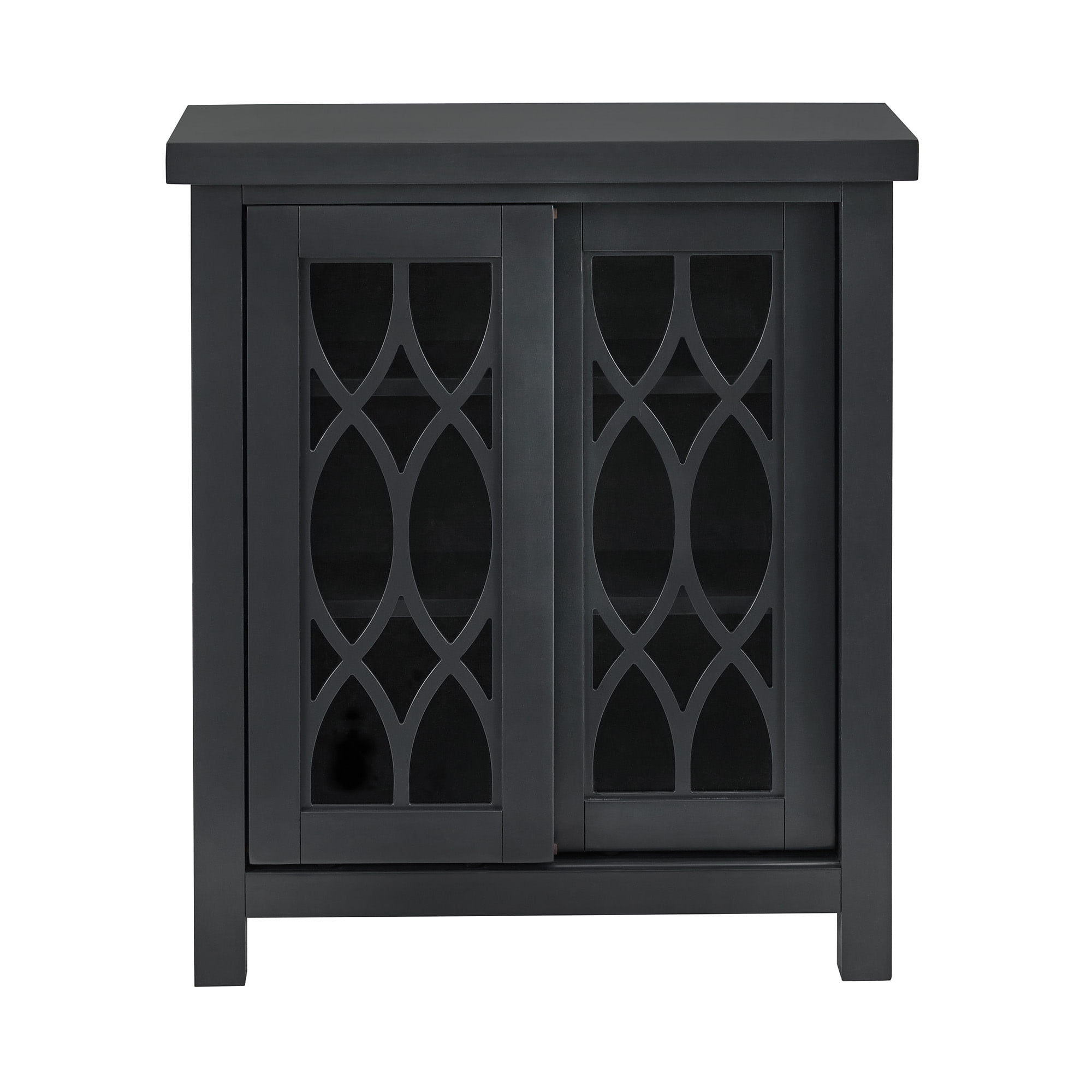 Weston Home Del Rey Geometric Glass Door Storage Cabinet with Adjustable Shelves, Navy Blue