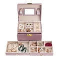 thumbnail image 3 of REGALWOVEN 3 Layer PU Leather Jewelry Box Organizer Storage with Mirror for Women Girl Birthday Gift Purple 17.5*14*13cm, 3 of 8
