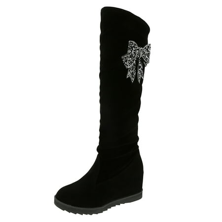 DVKOVI Cowgirl Boots Wide Calf Women s Knee High Boots Wedge Heel Casual Fashion Shoes Fall Winter Boots for Women Knee High Wedges Heels for Women Closed Toe Boot for Ladies Fall Winter Dark Gray 40