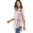 thumbnail image 4 of Women Roll-Up 3/4 Sleeve Plaid Shirt Tunic V Neck Casual Pullover Blouses Tops, 4 of 7
