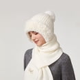 thumbnail image 4 of Daznico Cable Knit Lined Ear Flap Beanie and Ribbed Knit Long Scarf 2 Piece Set Thermal Winter Accessories for Ladies Daily Outdoor Activities in Cold Weather, 4 of 5