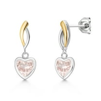 Gem Stone King 925 Silver and 10K Yellow Gold Rose Rose Quartz Earrings for Women | 1.43 Cttw | Gemstone Birthstone | Heart Shape 6MM