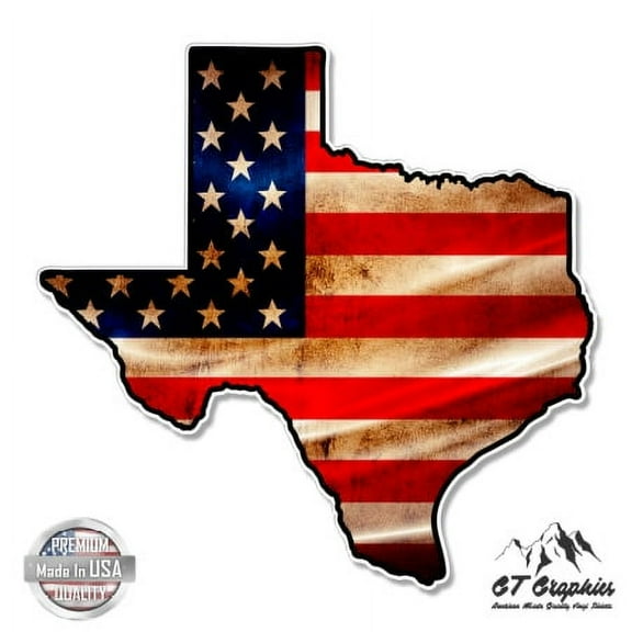 Texas Map Flag USA Vintage - 3" Vinyl Sticker - For Car Laptop I-Pad Phone Helmet Hard Hat - Waterproof Decal