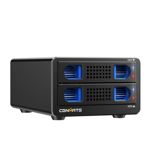 CENMATE Aluminum Dual Bay Hard Drive Enclosure with Cooling Fan for 2.5&acirc;/3.5" SATA HDD/SSD with USB A/C 3.0, Support Hot Swa