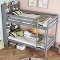 thumbnail image 3 of Leumius Twin Over Twin Bunk Bed with Shelves , Rubber Wood Bed with Shelves Headboard, Safety Guardrails and Ladder, Convertible to 2 Beds for Boys Girls Grey, 3 of 9