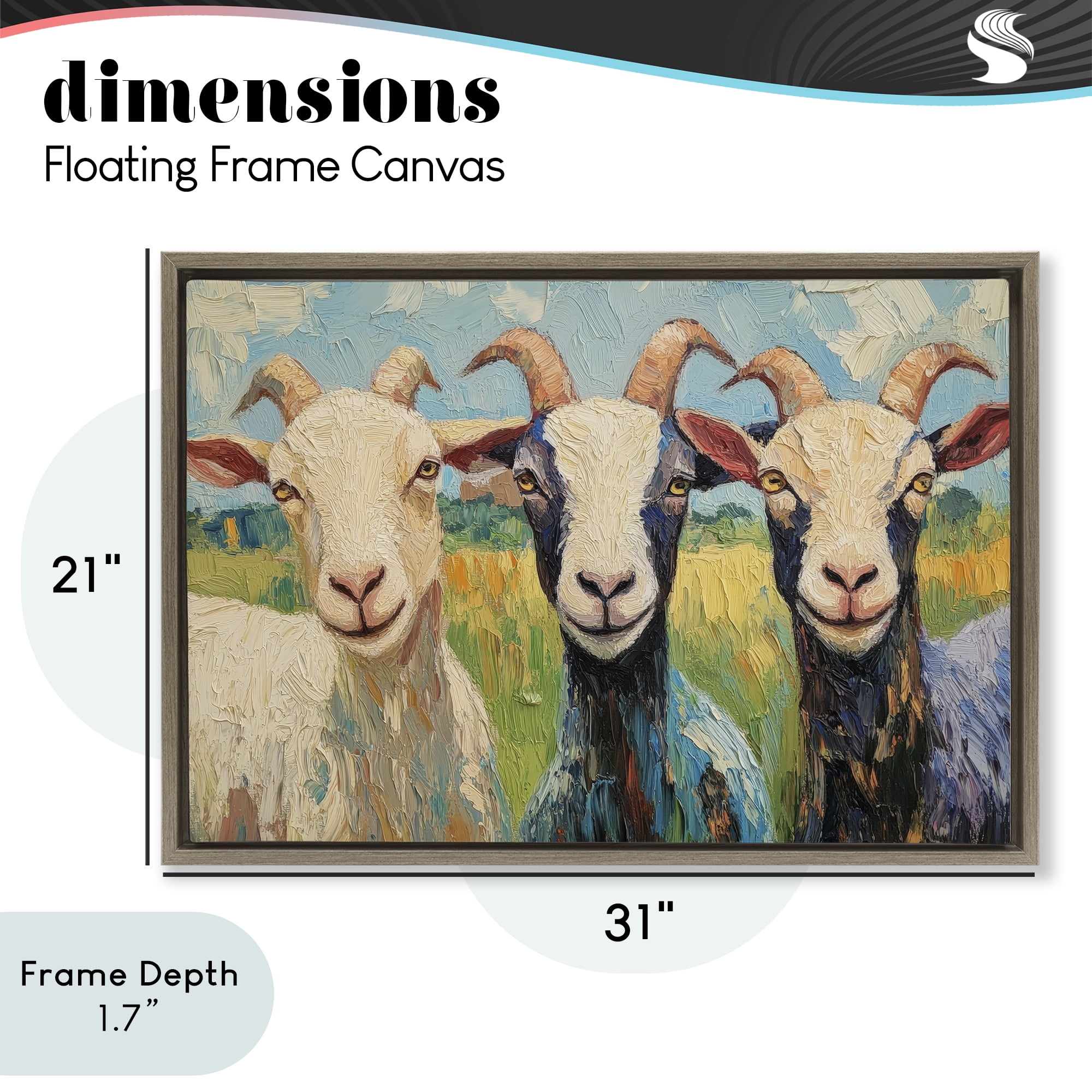Stupell Industries Billy Goats in Bright Pasture Brown Framed Floater Canvas Wall Art, design by Petal Prints Design