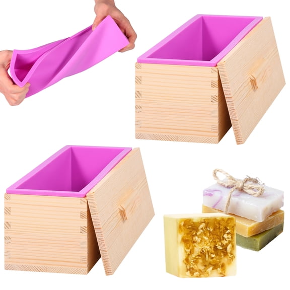 Threns Silicone Soap Molds Kit,40 oz Wooden Silicone Loaf Soap Moulds,Rectangle Soap Molds for Homemade Craft,Purple,2Pack