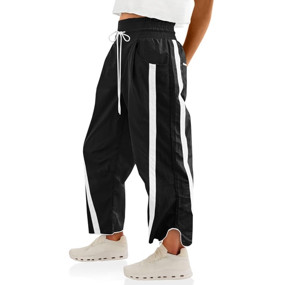 Qaspx Womens Pants Wide Leg Elastic Waisted Sweatpants Drawstring Contrast Color Track Pants