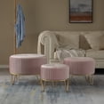 thumbnail image 4 of Tabouret Ottoman Rond en Velours Surélevé avec Base Dorée en Épingle à Cheveux, Rose, Petit, 4 of 7