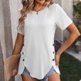 thumbnail image 5 of Fashion Olyvenn Summer New Women's Round Neck Jacquard Tops Irregular Hem Blouse Short Sleeve Buttons Casual T-shirt White XL, 5 of 5