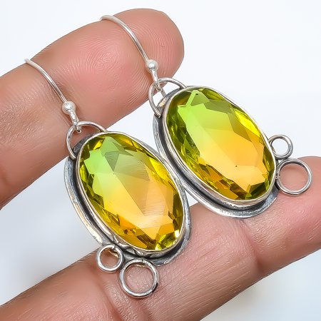 Bi Color Tourmaline 925 Silver Plated Jewelry Earring 2.15" T98, Valentine's Day Gift, Birthday Gift, Beautiful Jewelry For Woman & Girls