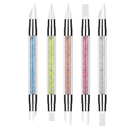 ACDANC Nail Art Pen Acrylic Handle Brushes Double Head Silicone Nail Tool Nail Pen for Painting Drawing Dotting 5 Colors