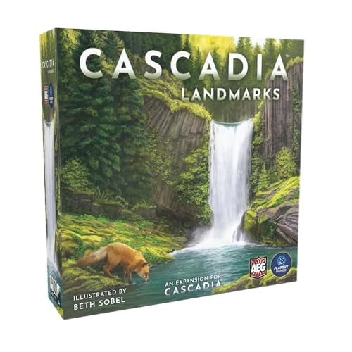 AEG & Jeux Flatout / Cascadia : Landmarks - Extension pour Jeu de Société Primé, Cascadia / Facile à Apprendre / Rapide à Jouer / 10 Ans et Plus / Ajoute un 5e et un 6e Joueur