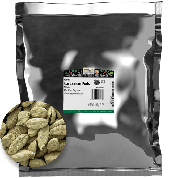 Frontier Co-op Certified Organic Green Whole Cardamom Pods, 16 oz
