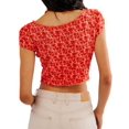 thumbnail image 3 of Women Floral Pattern Tank Tops Summer Vest Open Front Sleeveless Slim Fit Crop Going Out Tops Red L, 3 of 8