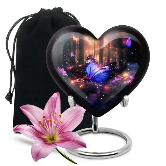 Yatskia Purple Butterfly Memorial Urns for Human Ashes Adult Male and Female, Cremation Urn for Human Ashes Adult, (Heart Large, 8 Inch)