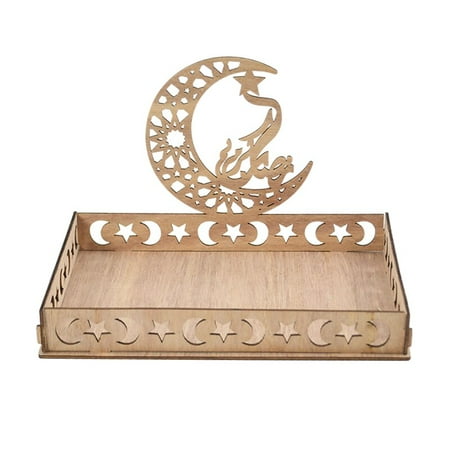 

Fongwan Ramadan Wood Tray Mubarak Party Food Tray Moon & Star Tray Table Decorations Small Wood Tray