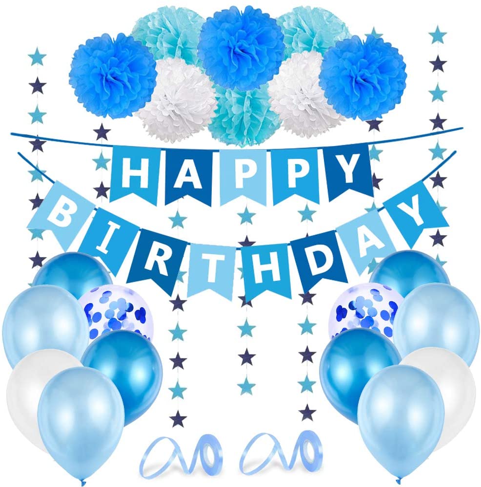 Happy Birthday Blue Balloon Banner Birthday Party Decoration Set For Boys Men Tissue Paper Flowers Poms Honeycomb Balls Balloon Birthday Party Baby Shower Anniversary Wedding Decorations Walmart Com