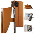 thumbnail image 1 of Funda cartera GANGXUN para iPhone 15 Plus , cuero PU con tarjetero, cremallera, correa de mano, soporte y protección 812°, 1 of 6
