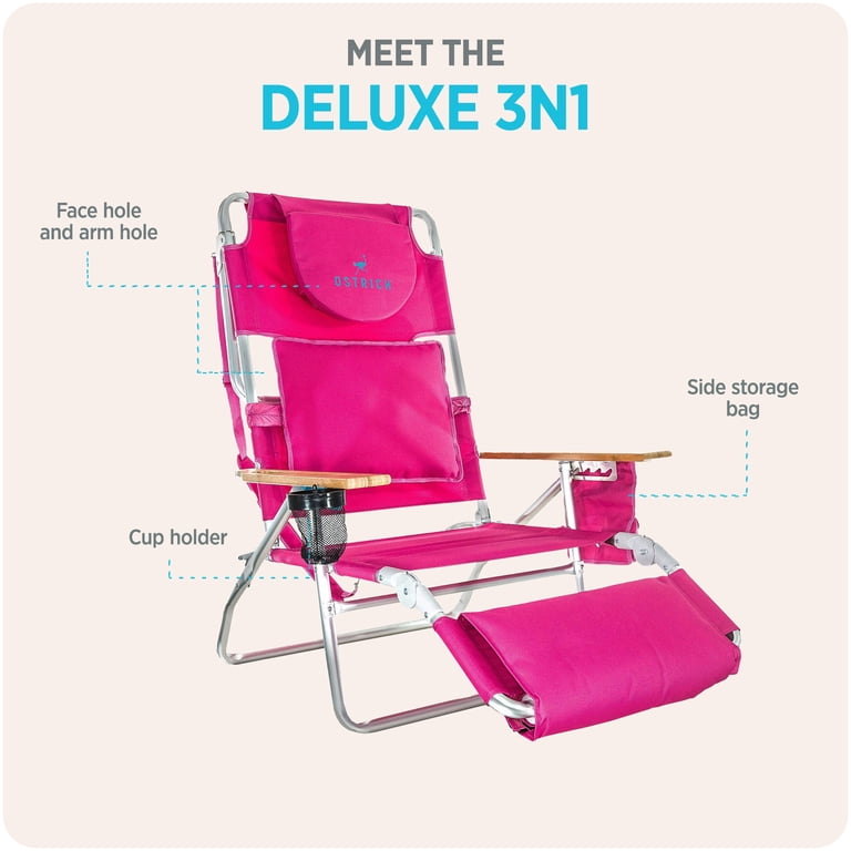 Ostrich Deluxe Sun Lay Beach Lounger with Face Hole - Lightweight