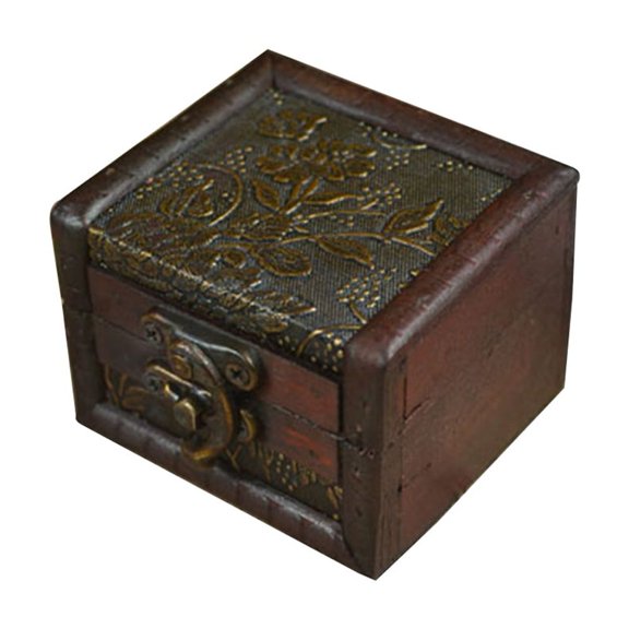Vintage Small Wooden Lock Jewelry Holder Necklace Bracelet Storage Gift Box