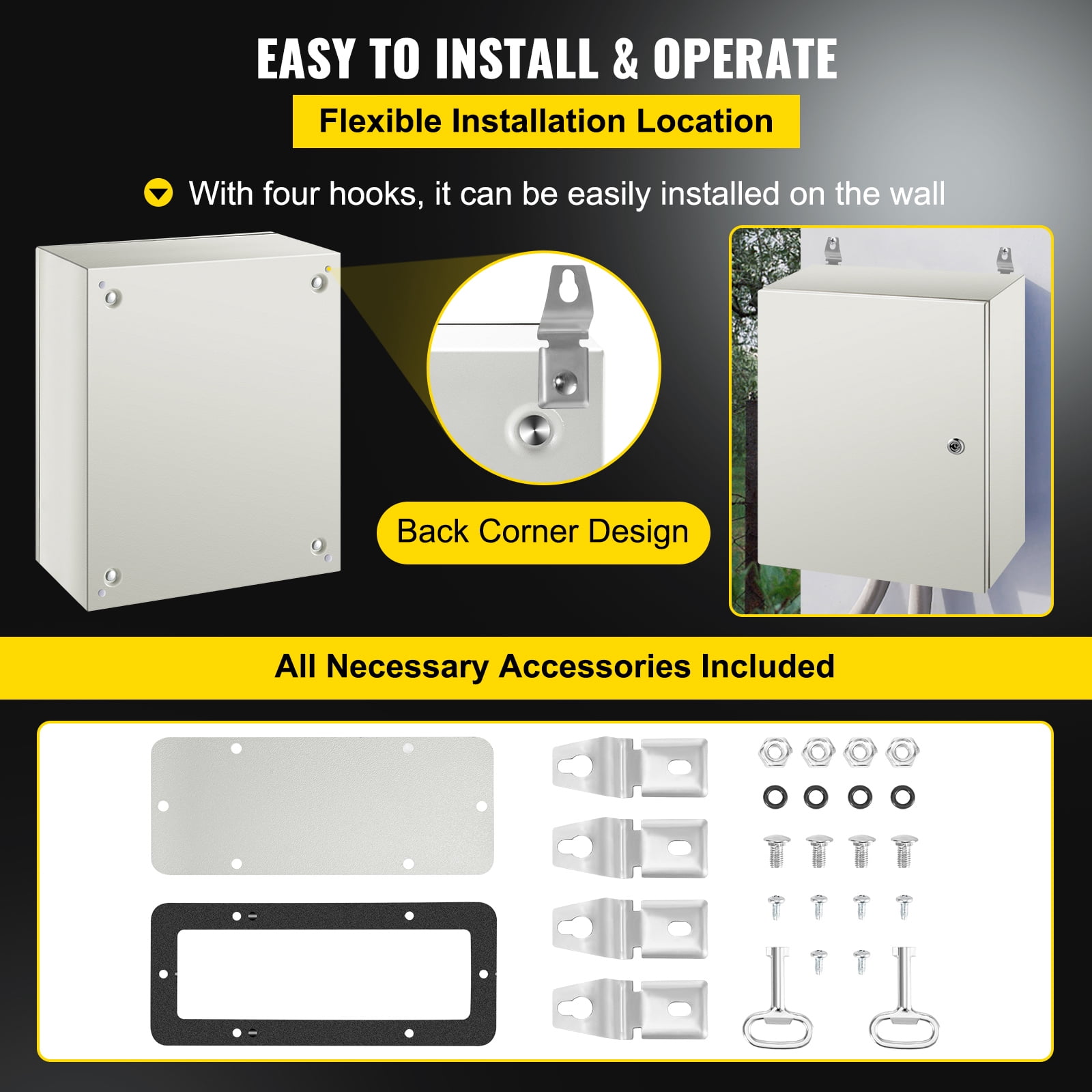KFFKFF NEMA Metal Enclosure, 20x16x8'', IP66 Rated for Water & Dust Resistance, Ideal for Outdoor & Indoor Applications, Comes with a Mounting Plate