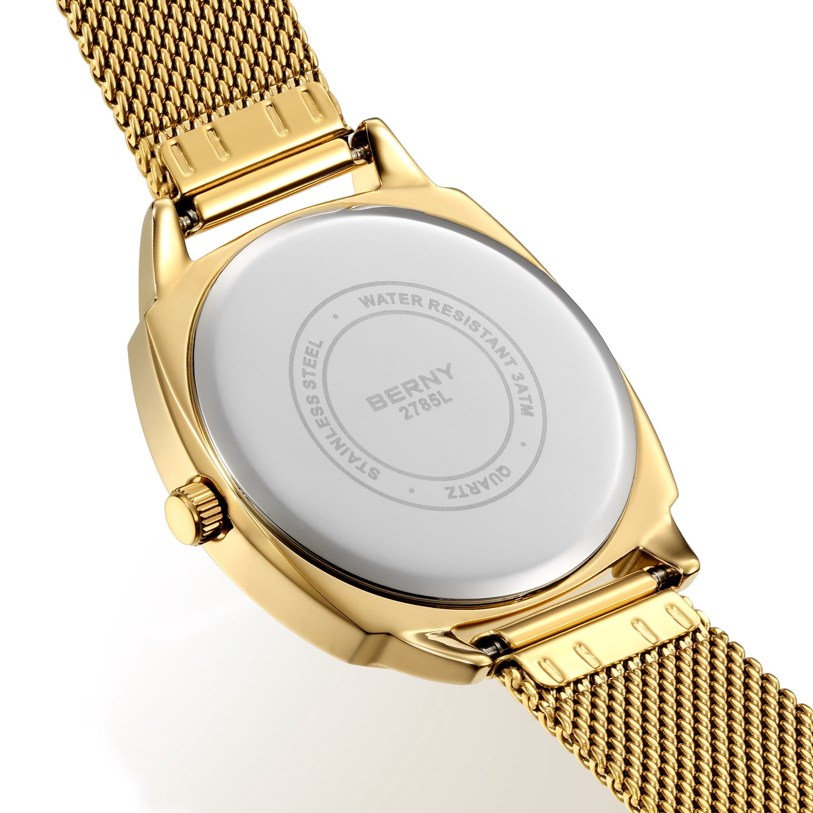 BERNY Gold Watch for Women, Casual Analog Women's Quartz Watch with Stainless Steel Mesh Band, Small Seconds Hand, 3ATM Water Resistant, Classic Ladies Wristwatch, Black