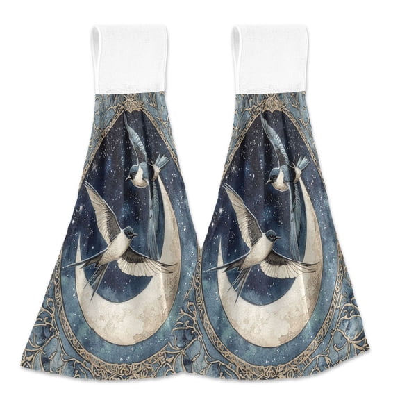 BZSMCE Hanging Hand Towels Fashion Wings in Harmony Pattern 2-Pack - Velcro Style Bathroom Kitchen Towels