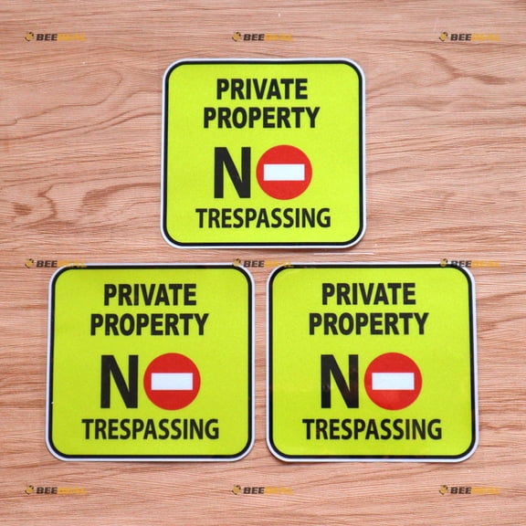 No Trespassing Private Property Sign Sticker Decal Vinyl Yellow - 3 Pack Reflective 5"