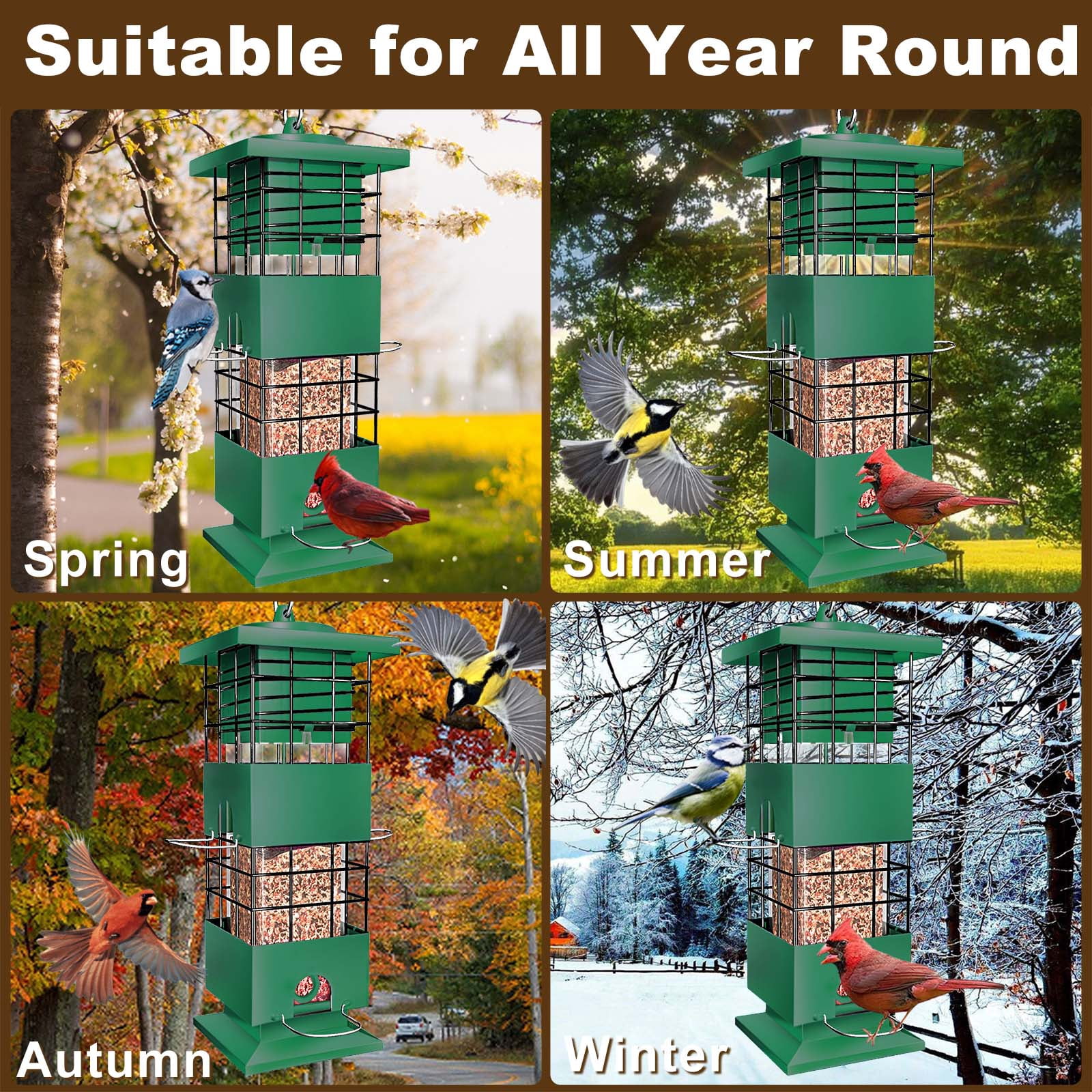 Squirrel Proof Bird Feeder,2.5LBS Metal Bird Feeders for Outdoors Hanging,Wild Birdseed Feeders for Finch Cardinal Blue Jay Outside (Green)