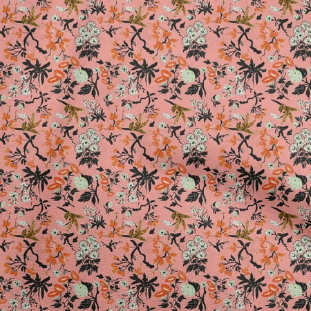 oneOone Cotton Silk Medium Pink Fabric Asian Japanese Floral Sewing Fabric By The Yard Printed Diy Clothing Sewing Supplies 42 Inch Wide